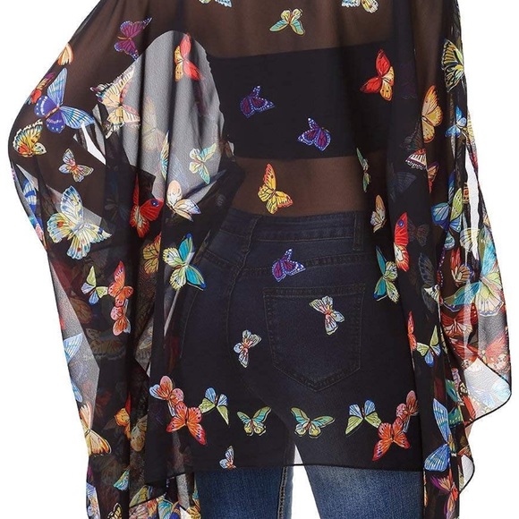 Multicolor, butterfly, beach, cover-up, sheer, one size - Picture 2 of 3